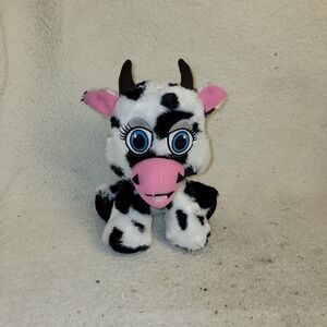Peer A Boo Toys Cow Plush Black White Pink Blue Eyes Stuffed Animal 8 Inch